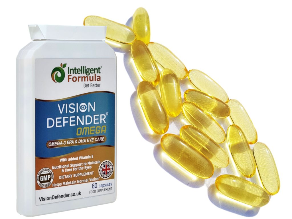 Vision Defender with softgels in shape of a fish