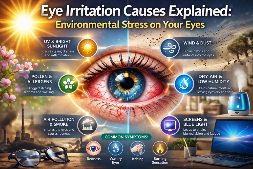 blog title image: eye irritation causes Explained: Environmental Stress on Your Eyes